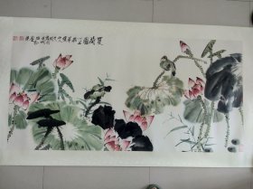 周久明《夏荷图》，135cm*67cm，丁丑（1997）年作