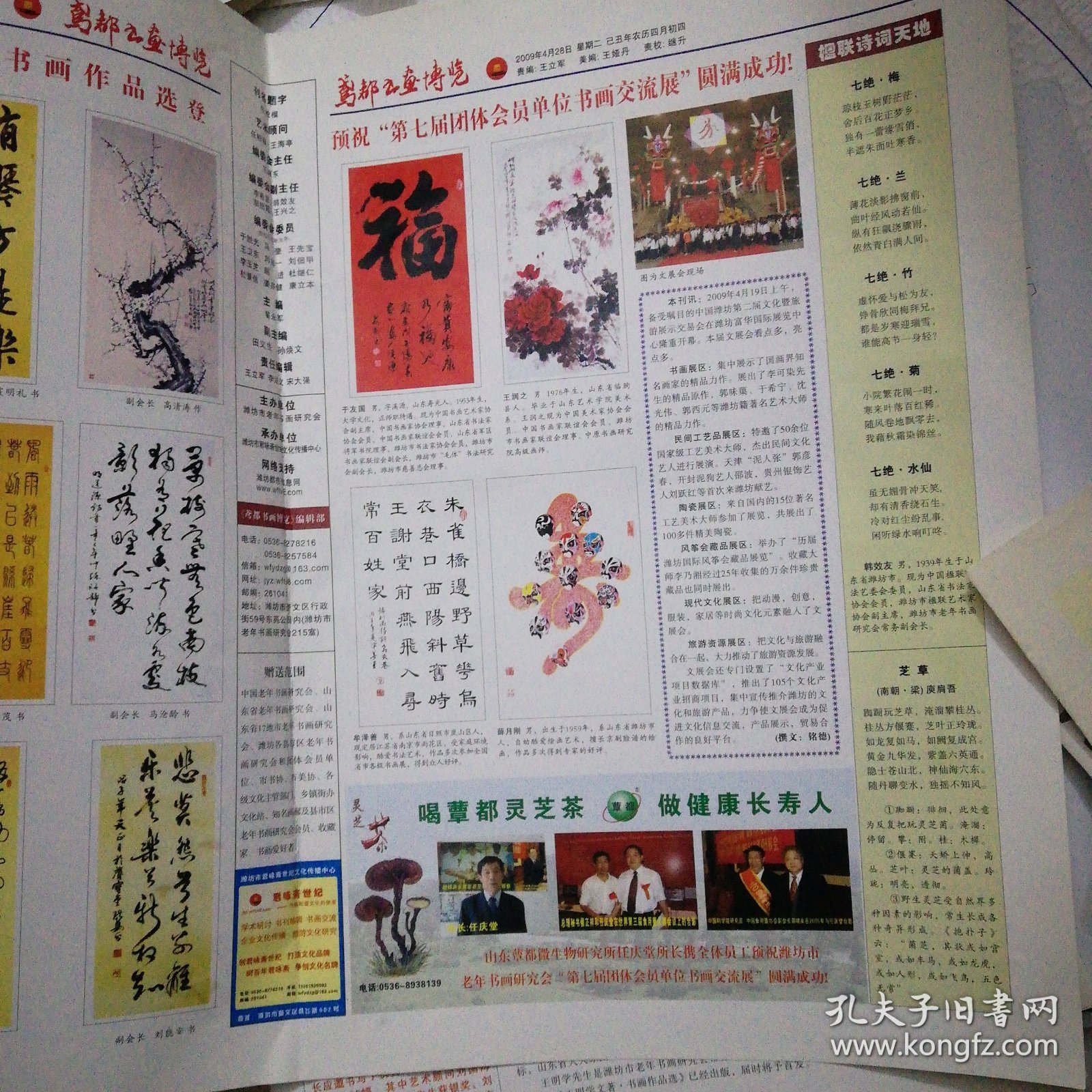 罕见收藏:潍坊市老年书画研究会 《鸢都书画博览》报，从2009年试刊第三期，共有不同期的6份合拍，详见图片。