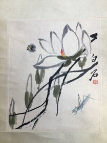 0389  约八十年代天津杨柳青画店《齐白石 绘 玉兰图》木刻水印