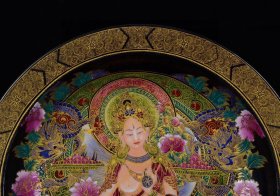 清雍正乌金釉珐琅彩描金唐卡人物盘子；3.8x43.3厘米