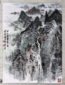 凌杏邨 44/33 立轴 1918年生，自幼习画，湖州藉海上名家。师从海上诸名家，于人物、山水花鸟多有造诣，对山水画功力尤深，他游览祖国的名山胜地，把黄山之奇幻、三峡之峻险，一一陶冶于胸中，抒写于腕底，形之于笔墨。现旅居于加拿大，1992年夏天，在加拿大蒙特利尔市举办个人画展，受到当地舆论的一片赞誉。尤其他画的几十幅山水画作品中，祖国山河跃然纸上，尤令海外游子激动，一如身临其境，重温故园乡情