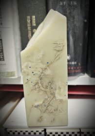 青田蓝星封门竹叶青印章，星点密集，蓝色靓丽。尺寸：3.6*3.2*10，大尺寸底子干净的蓝星，很难得！