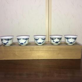 H-0717日本茶道具 明清瓷器 染付青花 花卉纹品茗杯 若深杯 若琛杯 容量：50毫升（贵重易碎品、购前咨询、顺丰快递到付、不退换）