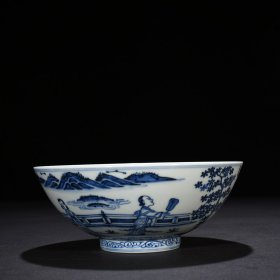 明宣德青花庭院仕女图碗 7.5*19厘米
