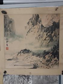 山水画，苏克君国画真迹。鲁系知名画家，苏克君精品山水两幅。45.5*45.5Cm。