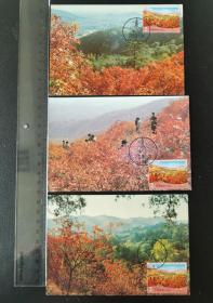 香山红叶 普票自制极限片三种，首日风景邮戳（210919）