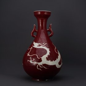 红釉龙纹双耳玉壶春 规格 20*35cm