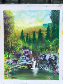 印象派画家刘长龙作品：手绘油画秋潭