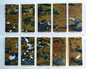 日本信销邮票～2013年邮票趣味周《四季花鸟图屏风》10全
