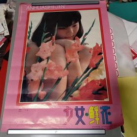 怀旧挂历 美女  少女鲜花  1张 九品10元 px066