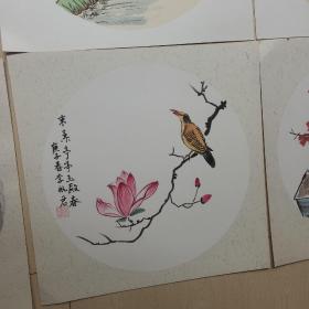 卡纸  手绘国画  9张（38Ⅹ38cm）（中间画圆直径33㎝）