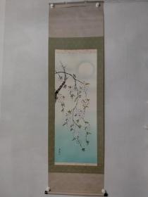 【日本回流】原装旧裱 佚名国画作品《花鸟》一幅（纸本立轴，尺寸：104.5*40，款识：春秋）