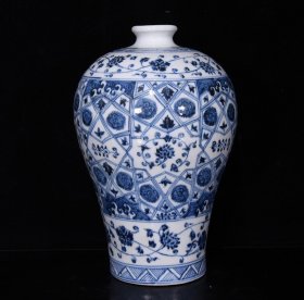 明永乐青花几何纹梅瓶27*18厘米