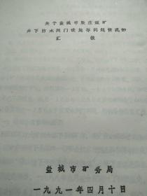 关于盐城市殷庄煤矿
井下防水闸门设施等
问题情况的汇报。