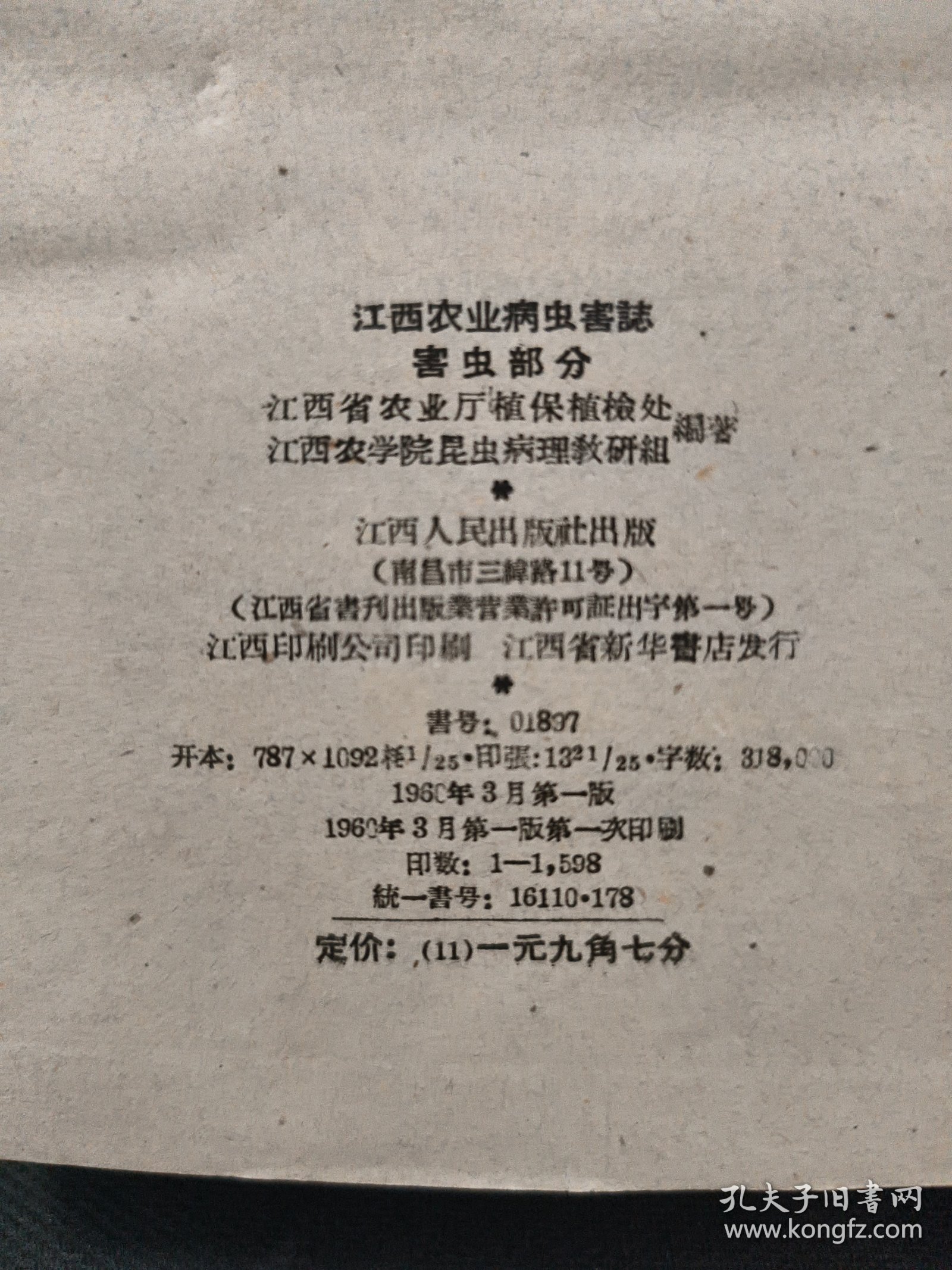 点击查看原图 江西农业病虫害志 害虫部分 1960年一版一印
