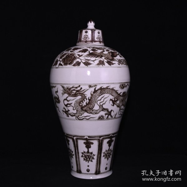 旧藏 元青花釉里红龙凤纹梅瓶 高47×25厘米