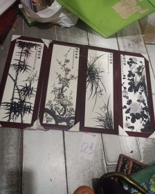 梅兰竹菊 四条屏 瓷板画！