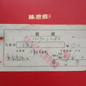 1959年2月18日，盖平县九寨区八道河乡联合诊所，杨运治疗站，注射费。（生日票据，医药医疗类收据）。（6-8）