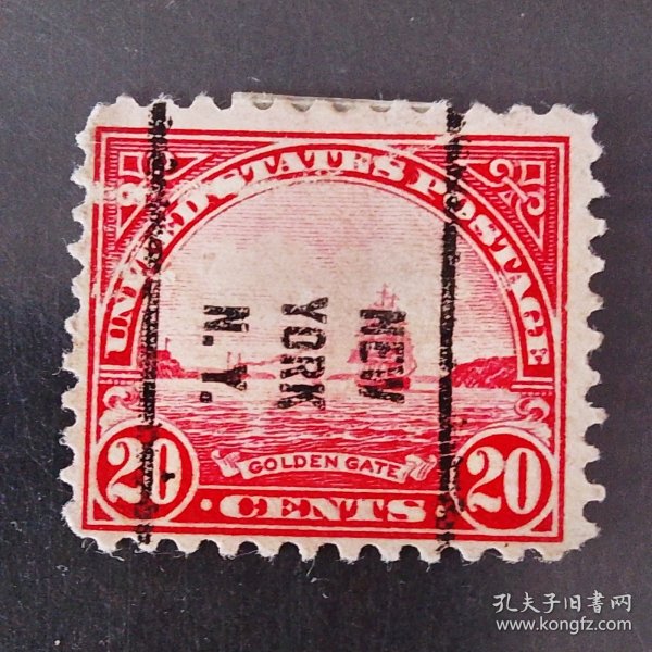 美国邮票 1923年普通邮票-金门 预销票 1枚销