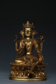 旧藏铜鎏金自在观音佛造像