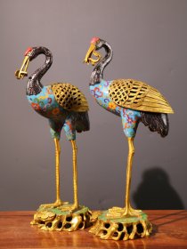 馆藏珍品景泰蓝——【松鹤延年如意炉】 珍藏纯铜景泰蓝 仙鹤熏香炉一对 单高36厘米长18厘米宽13厘米 总重3000克