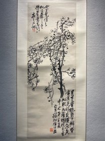 孙松，画，国画，双题，84.5*30cm，镜片，字友之，浙江鄞县人，擅花卉。是吴昌硕弟子中成就较大的一位，为“吴氏画派”代表人物之一，见《民国书画家汇传》