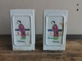 下乡刚刚所得清代中晚期同治时期的保存完整的方形开光，同治年制款识的四面人物仕女图笔筒