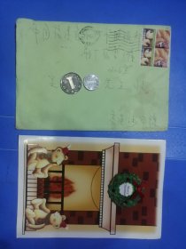 2006年香港寄往福建泉州市贴2枚邮票机戳含贺卡原封原件