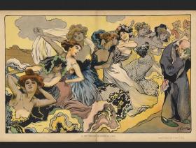1903年法国大幅套色石印版画 漫画大师爱的礼物