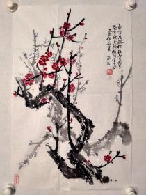 保真书画，王西辰国画作品《白雪落疏枝铁骨正粉苔》一幅，纸本画心，尺寸68.5×44.5