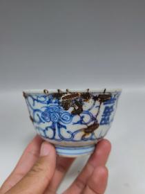 清代青花喜字茶杯，锔钉17个。一个杯子钉这么多钉子……匠人匠心