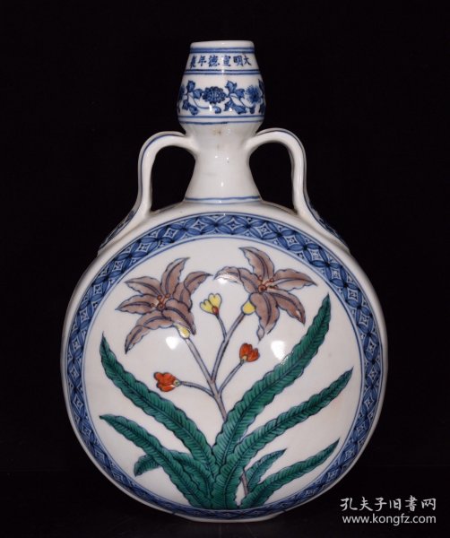 明宣德青花五彩秋葵纹扁瓶尺寸33*23厘米编号1346258007