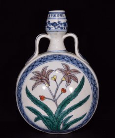 明宣德青花五彩秋葵纹扁瓶尺寸33*23厘米编号1346258007