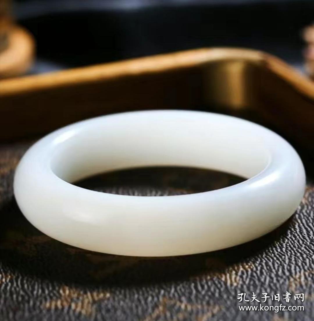 阿富汗玉石羊脂白色白玉天然玉镯子女款 圆条古典美人镯手镯 尺寸60mm