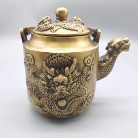 古玩铜器收藏龙壶产品包浆浓郁工艺精湛雕刻精美