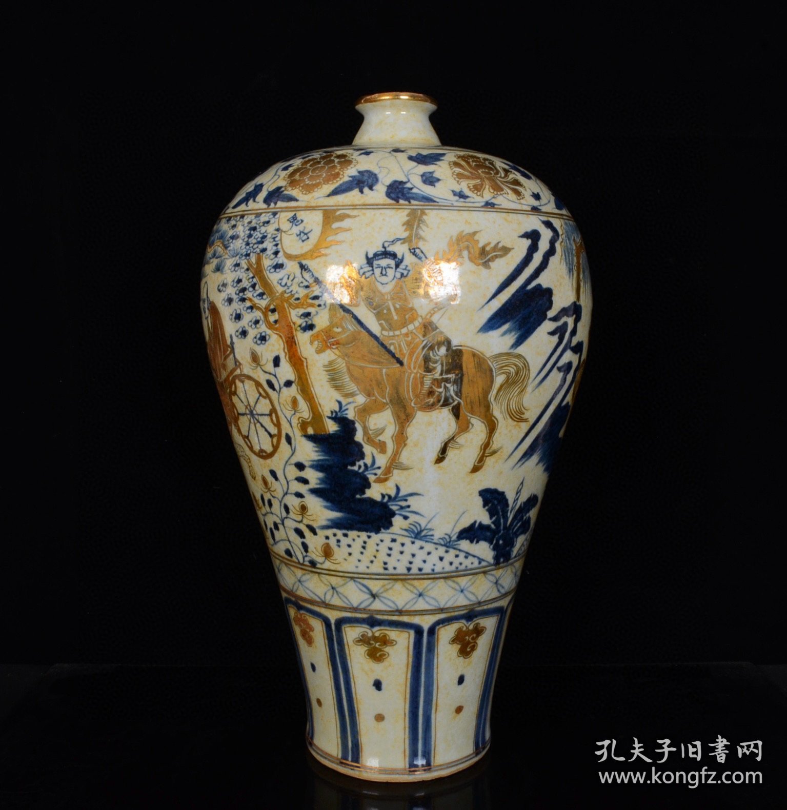 元青花描金人物鬼谷子下山故事纹梅瓶；49x24厘米