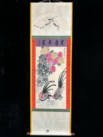 OS39《鸡》双拔带图形三尺纯手绘 材质：宣纸 装裱尺寸：200cm*63cm左右 画心尺寸：107cm*58cm左右