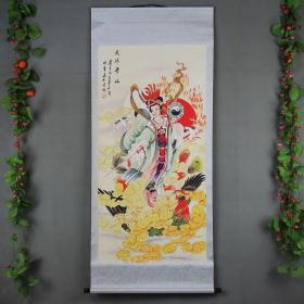 国画山水宣纸卷轴画挂画中堂画可直接挂神仙美女骑凤凰天外飞仙图