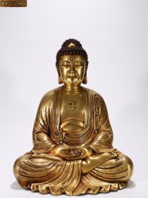 旧藏 大明永乐年施款铜鎏金释迦摩尼坐像 尺寸:高41.5厘米，长31.5厘米，宽26厘米，重17kg