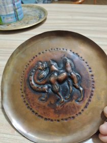 蒙古国回流手工紫铜挂盘，骆驼19厘米