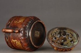 明 铜胎鎏金夔龙纹龙首耳熏炉