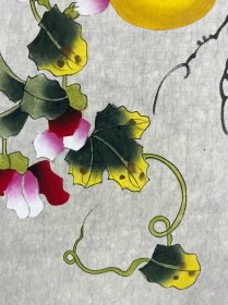 国画 小写意花鸟。知名画家 司曼如 三尺整张（50/100厘米）。《福禄满堂》保真迹！（室内实物拍照。）边缘有小破损。低价。介意勿拍。