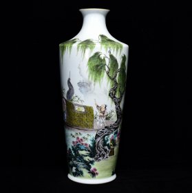 清雍正粉彩鱼家乐纹梅瓶尺寸38*16厘米