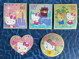 日本邮票信销，2010年，G40，HelloKitty 凯蒂猫，5全