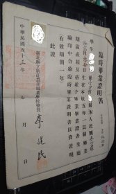 1964年 臺北縣新莊農校臨時畢業證明書