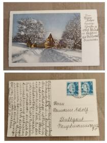 二战后1948年德国内法国占领区实寄彩色明信片，贴马克思邮票