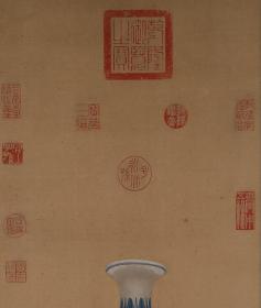 A 清代-郎世宁-精品绢本青花玉壶春--字画画心尺寸27.5x59厘米；瓷器高28厘米，腹径17.5厘米