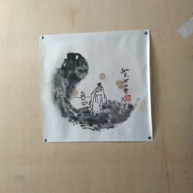 浙北文化人[濮靖]老师创作的圆形扇面古代人物画小镜心作品，濮靖，字清，号小来居士、朴斋、胥塘野史，籍贯浙江桐庐分水，出生于浙江嘉善西塘，杭州大学教育系学校教育专业毕业，现任教于海宁市第一中学。诗人、画人，著有诗集《划火柴》《春天里的摇滚乐》。