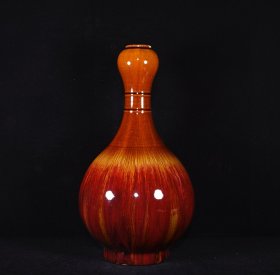大清康熙窑变釉拉丝蒜头瓶，高38.5×21厘米