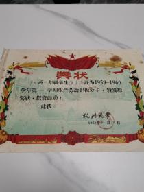 60年代杭州大学，奖状，劳动积极分子